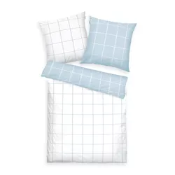 Lenjerie de pat din bumbac Tom Tailor Crisp White & Sky Blue, 200 x 220 cm, 2 buc 80 x 80 cm