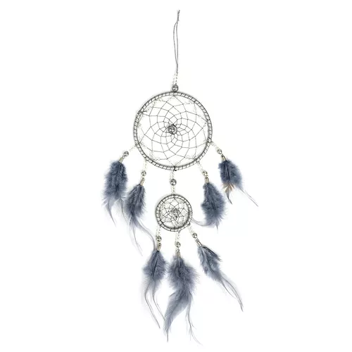 Dreamcatcher din pene, 32 cm, gri