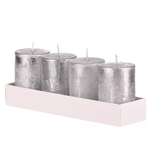 Set lumânări de Advent argint, 4 buc, parafină, 8cm, argintiu