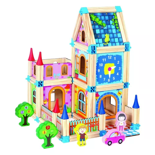 Joc modular din lemn Bino Castel, 128 piese