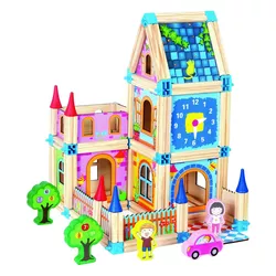 Joc modular din lemn Bino Castel, 128 piese