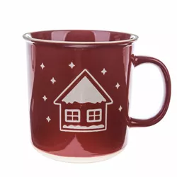 Cană de Crăciun din ceramică Snowy cottage , roșu, 710 ml