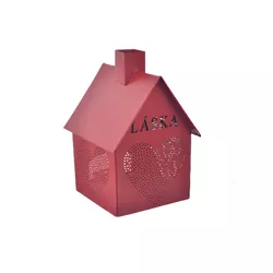 InDecor Suport metalic pentru lumânări House -Love red , 12 x 12 x 17 cm