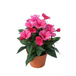 Floare artificială Impatiens în ghiveci, roz închis, 24 cm