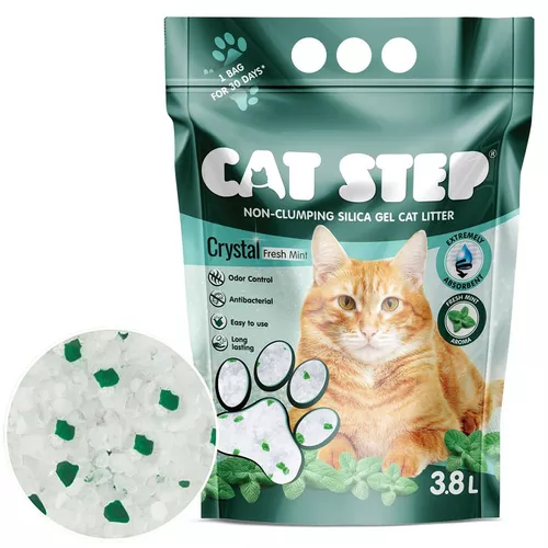 Gunoi pentru pisici cu gel de siliciu Cat StepCrystal Fresh Mint 1,67 kg, 3,8 l