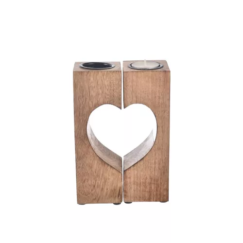 InDecor Suport pentru lumânări din lemn de mangoși metal Heart , 13,5 x 7 x 20 cm